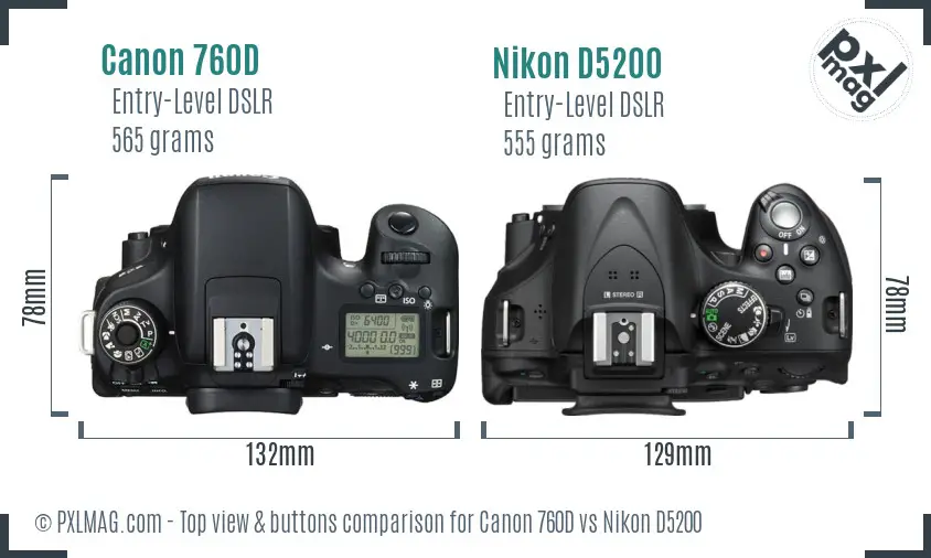 Canon 760D vs Nikon D5200 top view buttons comparison