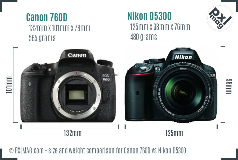 Canon 760D vs Nikon D5300 size comparison