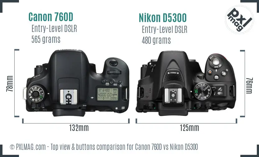 Canon 760D vs Nikon D5300 top view buttons comparison