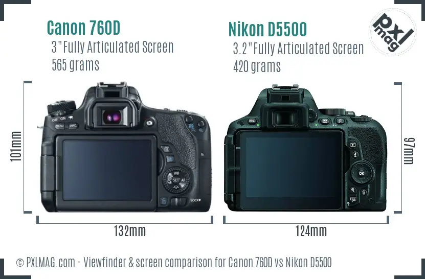 Canon 760D vs Nikon D5500 Screen and Viewfinder comparison
