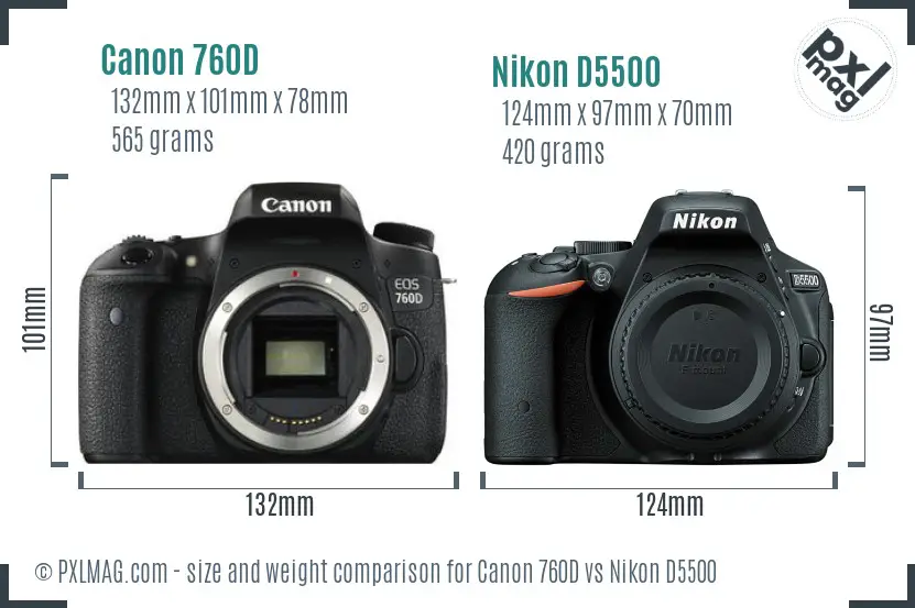 Canon 760D vs Nikon D5500 size comparison
