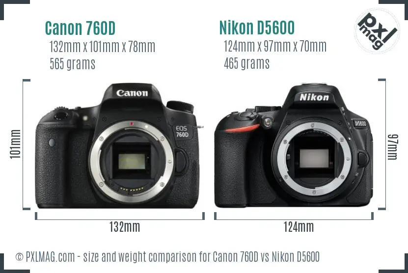 Canon 760D vs Nikon D5600 size comparison