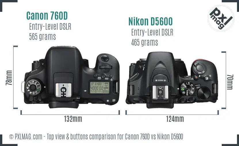 Canon 760D vs Nikon D5600 top view buttons comparison