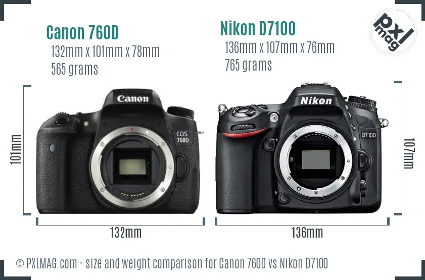 Canon 760D vs Nikon D7100 size comparison
