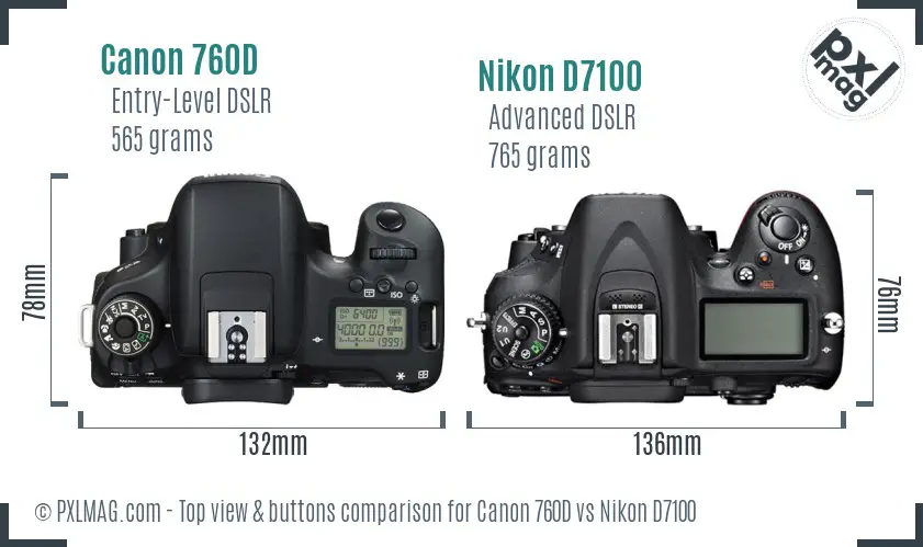 Canon 760D vs Nikon D7100 top view buttons comparison