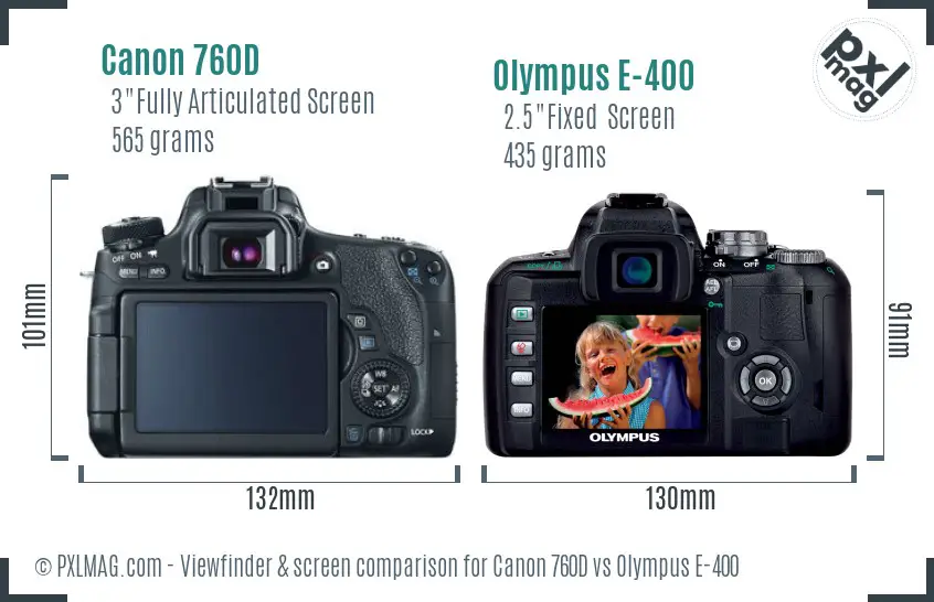 Canon 760D vs Olympus E-400 Screen and Viewfinder comparison