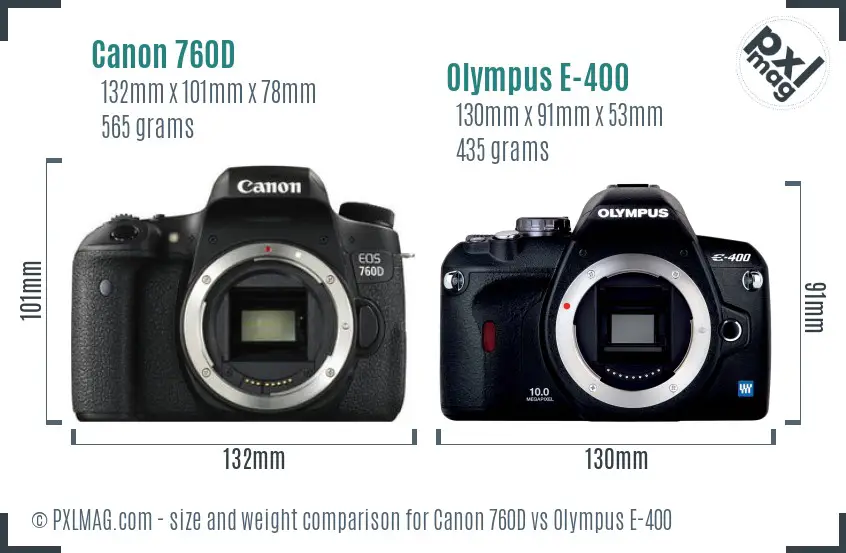 Canon 760D vs Olympus E-400 size comparison