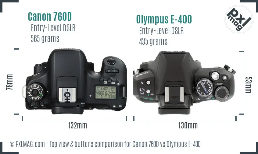 Canon 760D vs Olympus E-400 top view buttons comparison