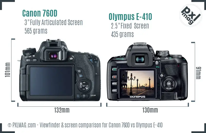 Canon 760D vs Olympus E-410 Screen and Viewfinder comparison