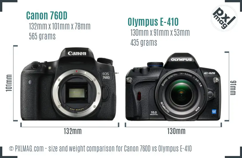 Canon 760D vs Olympus E-410 size comparison