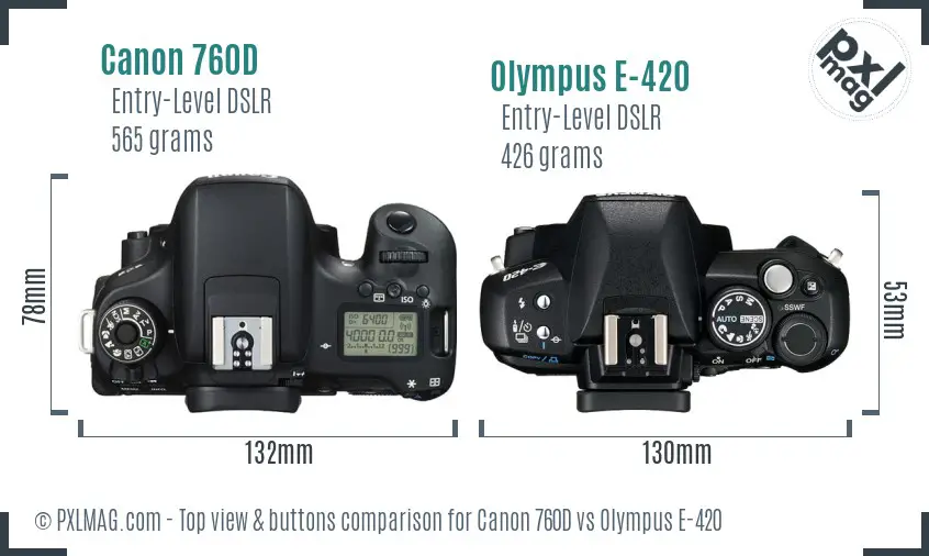 Canon 760D vs Olympus E-420 top view buttons comparison