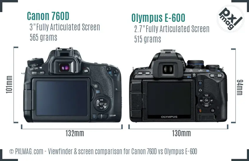 Canon 760D vs Olympus E-600 Screen and Viewfinder comparison