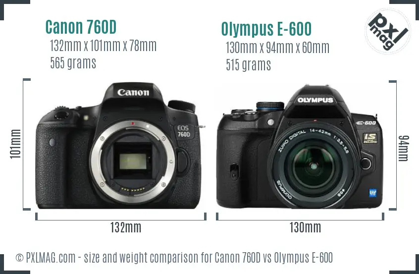 Canon 760D vs Olympus E-600 size comparison