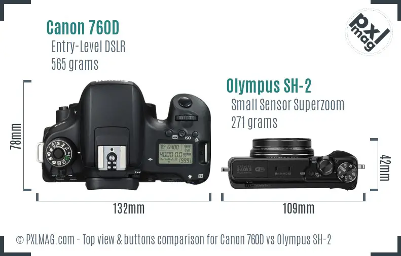 Canon 760D vs Olympus SH-2 top view buttons comparison