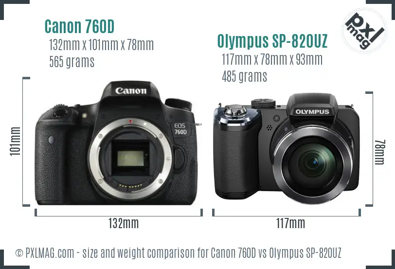 Canon 760D vs Olympus SP-820UZ size comparison Canon 760D vs Olympus SP-820UZ size comparison