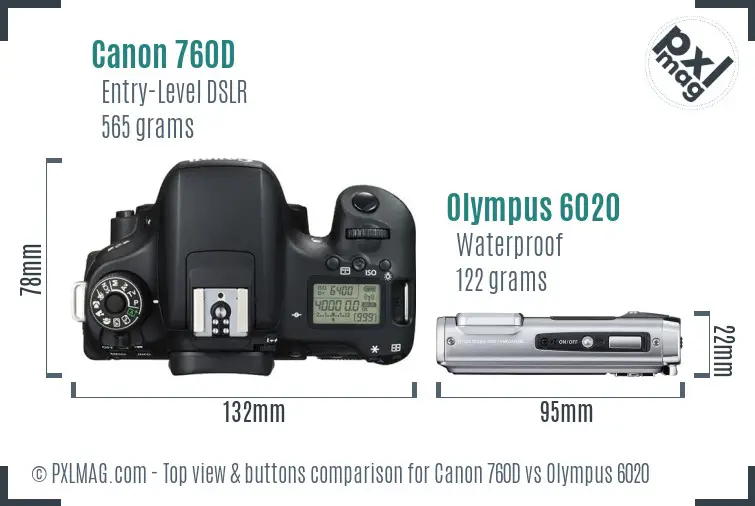 Canon 760D vs Olympus 6020 top view buttons comparison