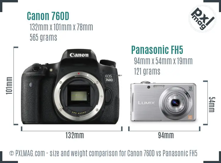 Canon 760D vs Panasonic FH5 size comparison