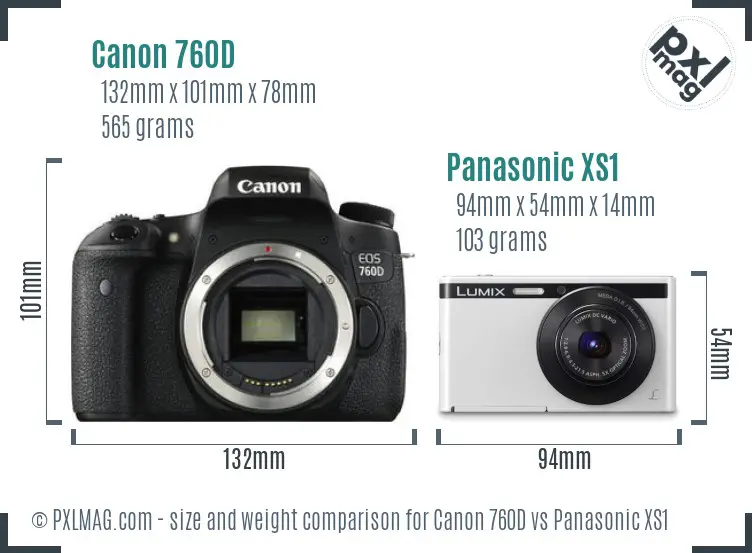 Canon 760D vs Panasonic XS1 size comparison