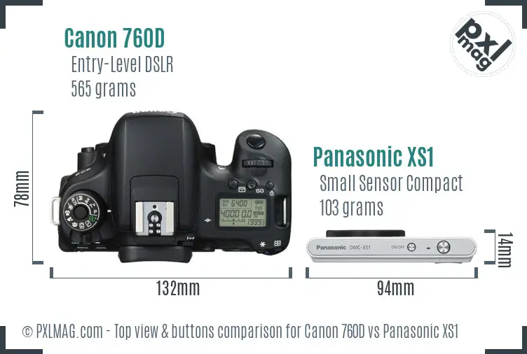 Canon 760D vs Panasonic XS1 top view buttons comparison