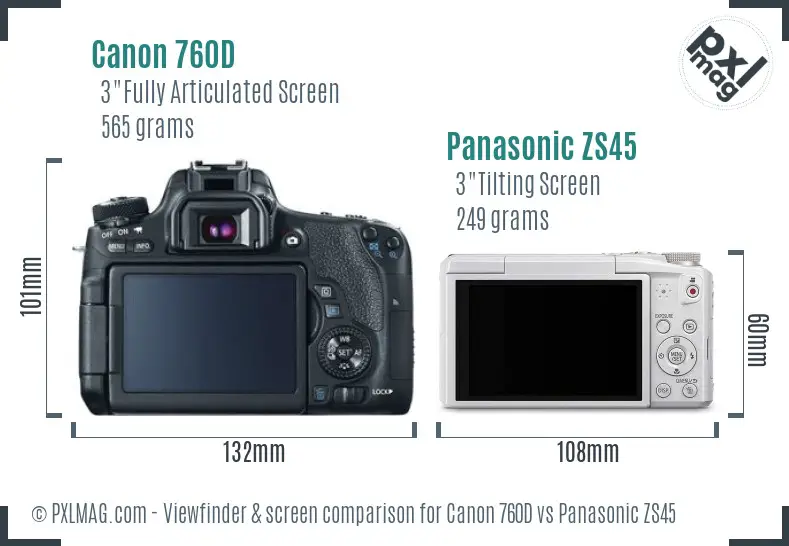 Canon 760D vs Panasonic ZS45 Screen and Viewfinder comparison