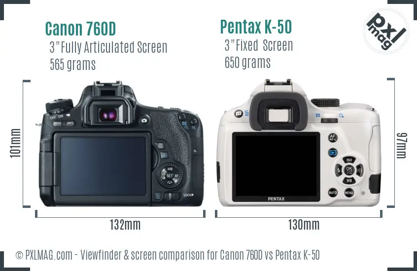 Canon 760D vs Pentax K-50 Screen and Viewfinder comparison
