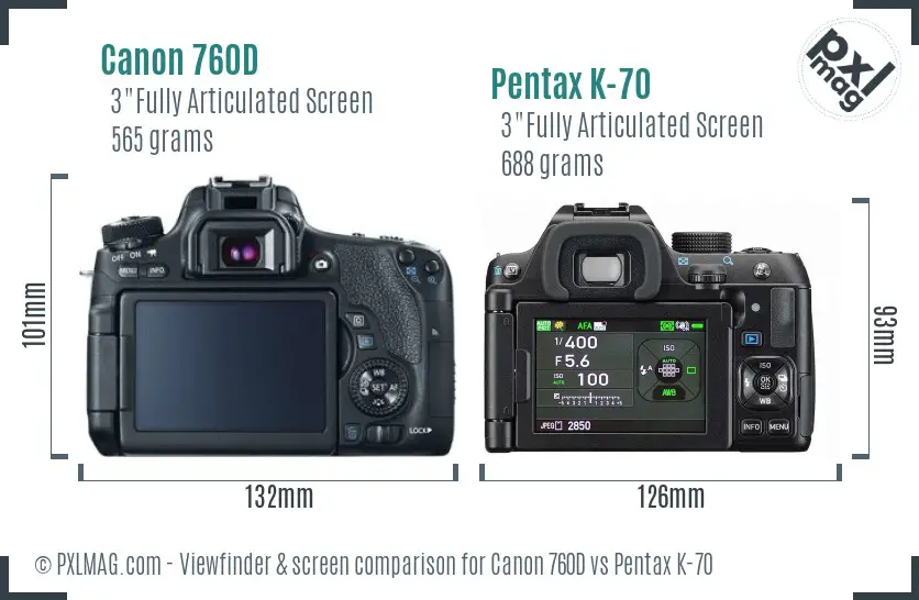 Canon 760D vs Pentax K-70 Screen and Viewfinder comparison