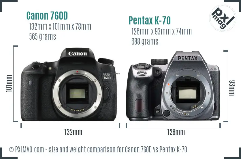 Canon 760D vs Pentax K-70 size comparison