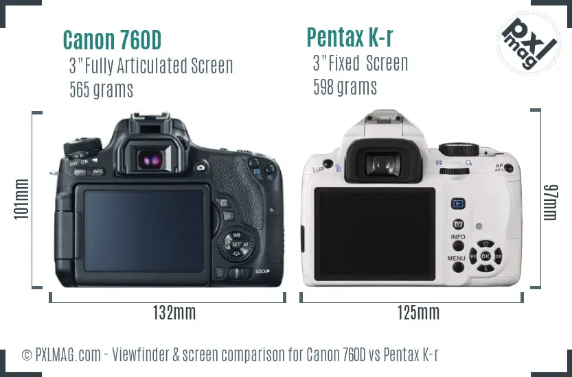 Canon 760D vs Pentax K-r Screen and Viewfinder comparison