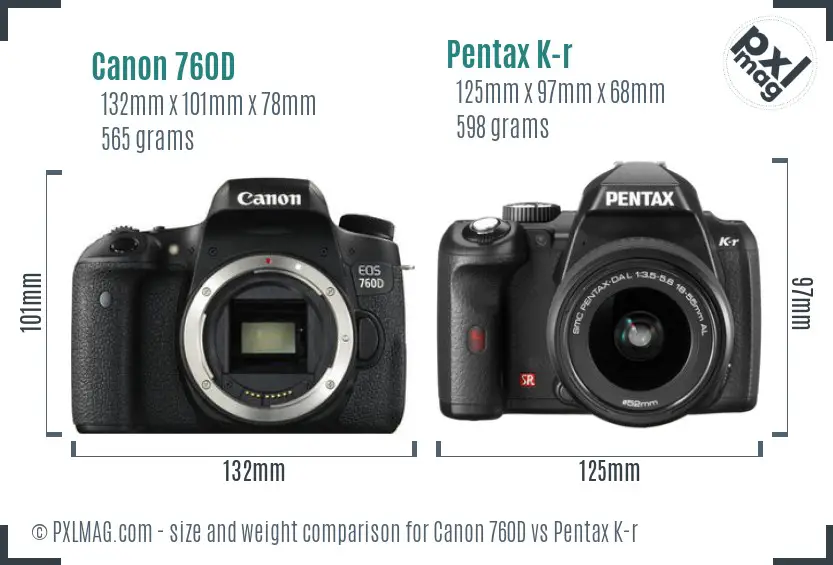 Canon 760D vs Pentax K-r size comparison