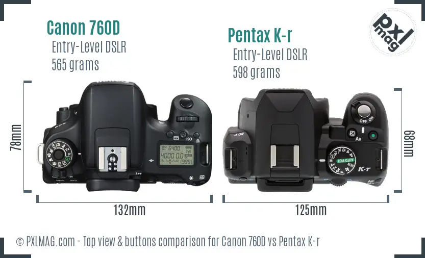 Canon 760D vs Pentax K-r top view buttons comparison