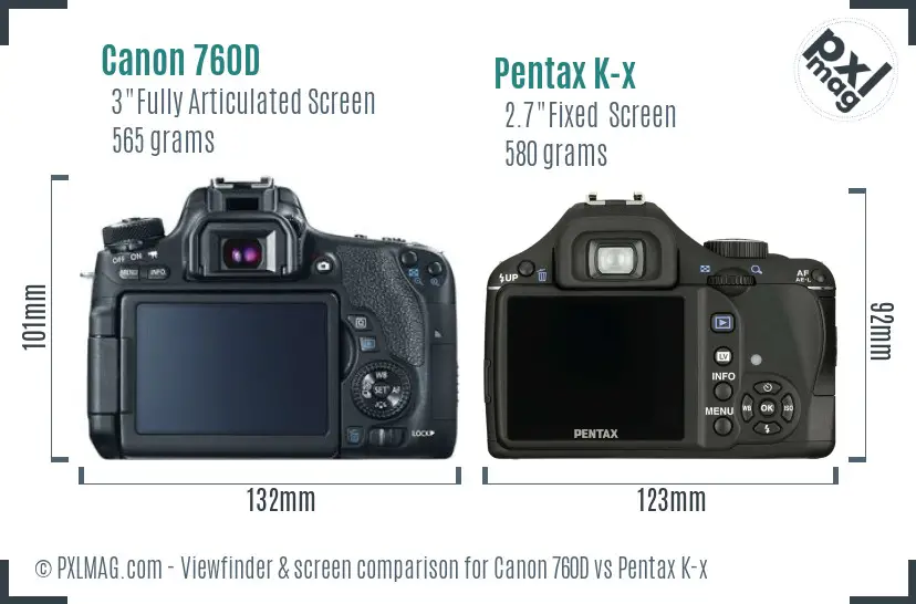 Canon 760D vs Pentax K-x Screen and Viewfinder comparison