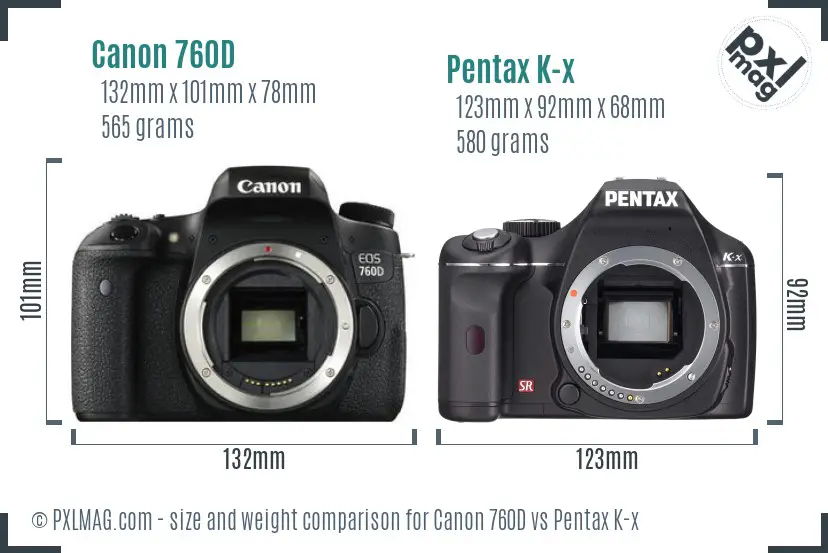 Canon 760D vs Pentax K-x size comparison