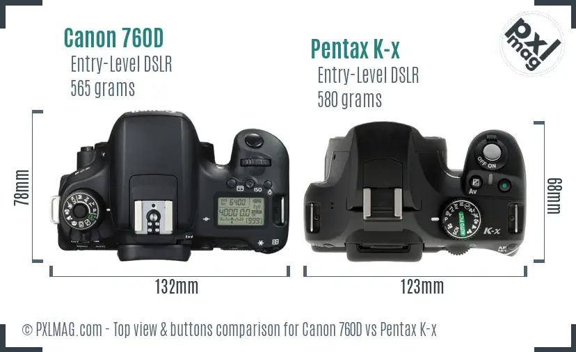 Canon 760D vs Pentax K-x top view buttons comparison