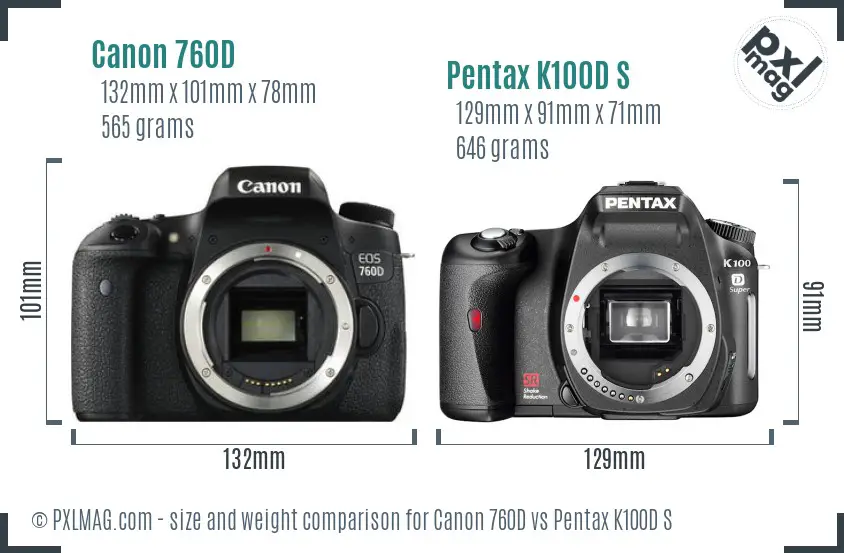 Canon 760D vs Pentax K100D S size comparison