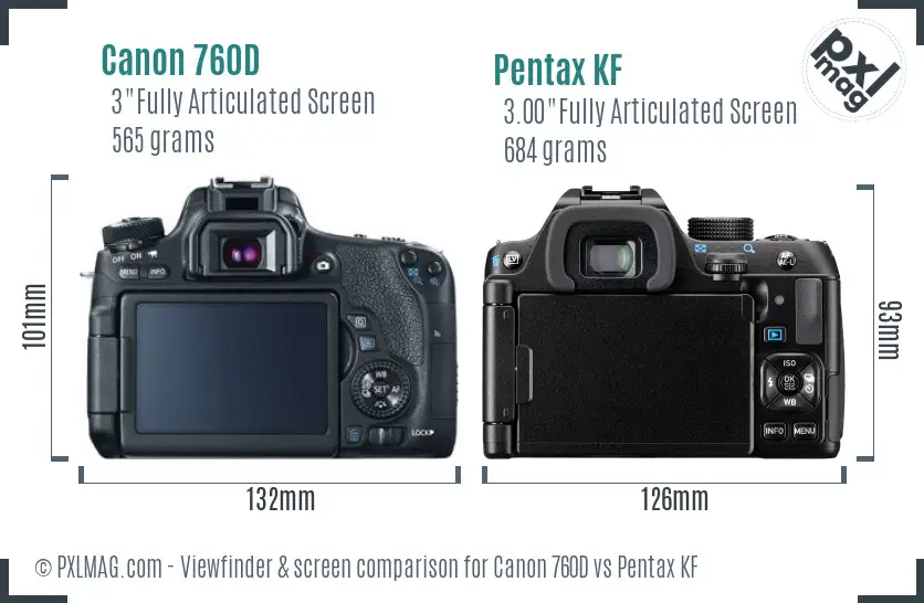Canon 760D vs Pentax KF Screen and Viewfinder comparison