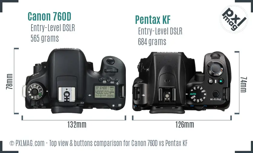 Canon 760D vs Pentax KF top view buttons comparison
