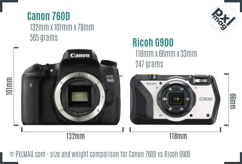 Canon 760D vs Ricoh G900 size comparison Canon 760D vs Ricoh G900 size comparison
