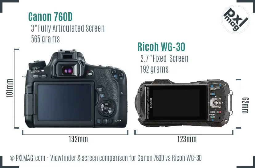 Canon 760D vs Ricoh WG-30 Screen and Viewfinder comparison