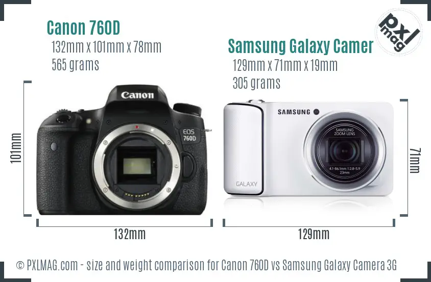 Canon 760D vs Samsung Galaxy Camera 3G size comparison