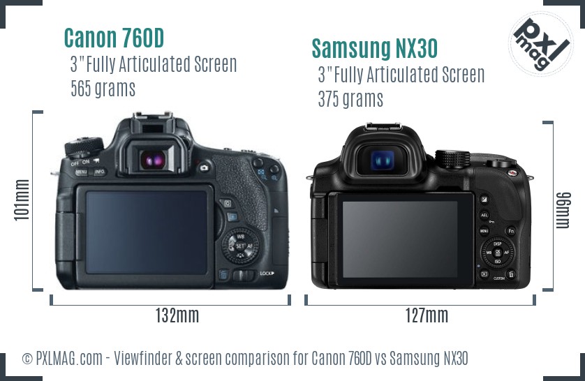 Canon 760D vs Samsung NX30 Screen and Viewfinder comparison