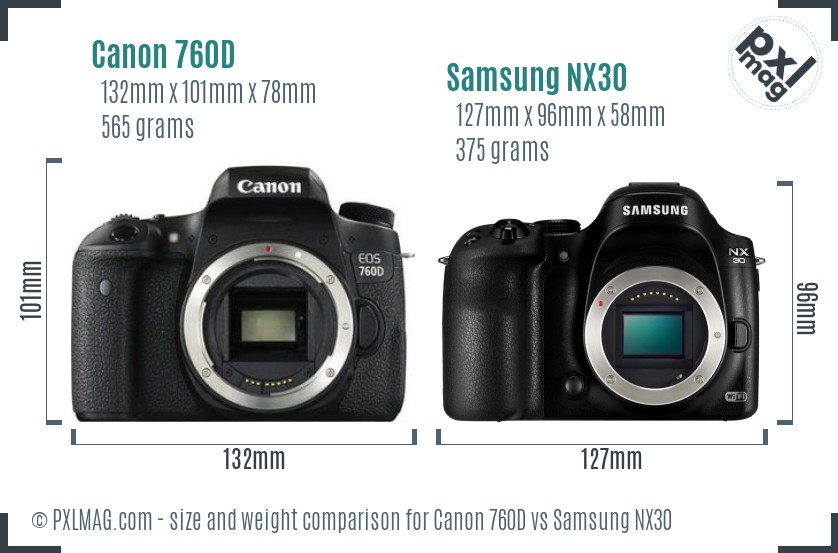 Canon 760D vs Samsung NX30 size comparison Canon 760D vs Samsung NX30 size comparison