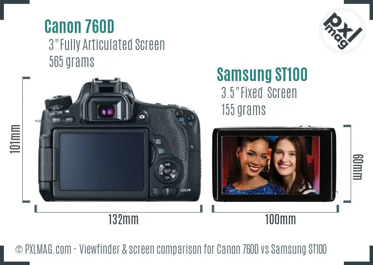 Canon 760D vs Samsung ST100 Screen and Viewfinder comparison