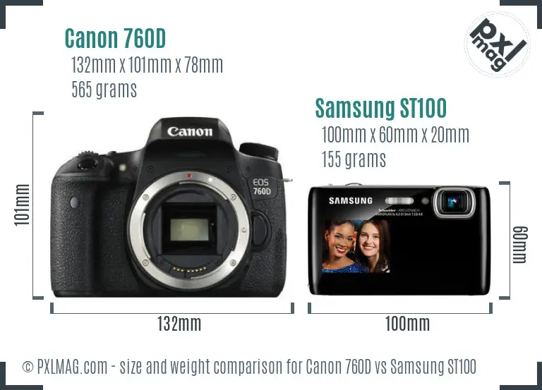 Canon 760D vs Samsung ST100 size comparison