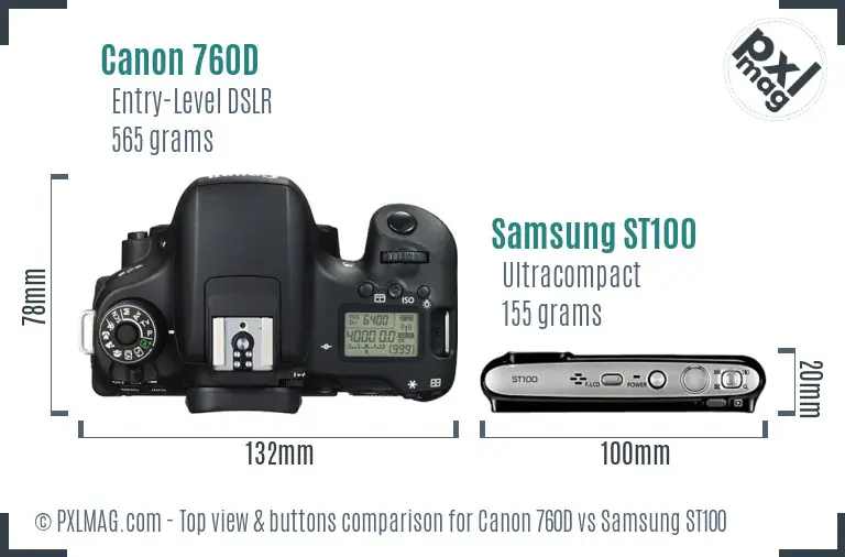 Canon 760D vs Samsung ST100 top view buttons comparison