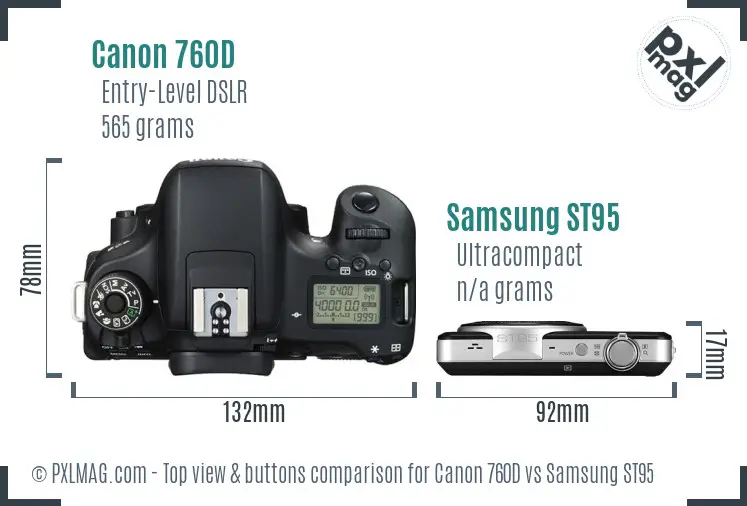 Canon 760D vs Samsung ST95 top view buttons comparison