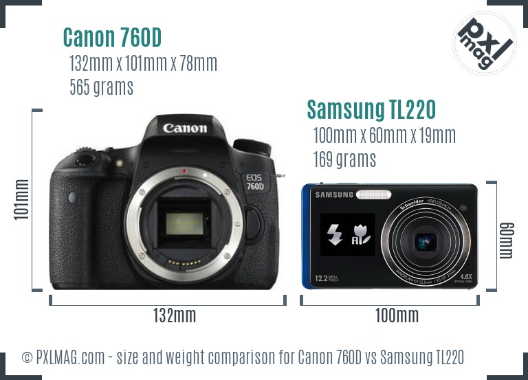 Canon 760D vs Samsung TL220 size comparison
