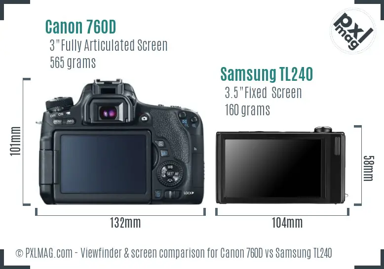 Canon 760D vs Samsung TL240 Screen and Viewfinder comparison