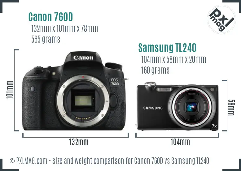 Canon 760D vs Samsung TL240 size comparison