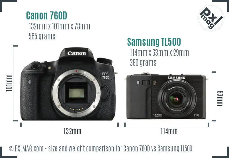 Canon 760D vs Samsung TL500 size comparison