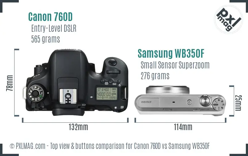 Canon 760D vs Samsung WB350F top view buttons comparison